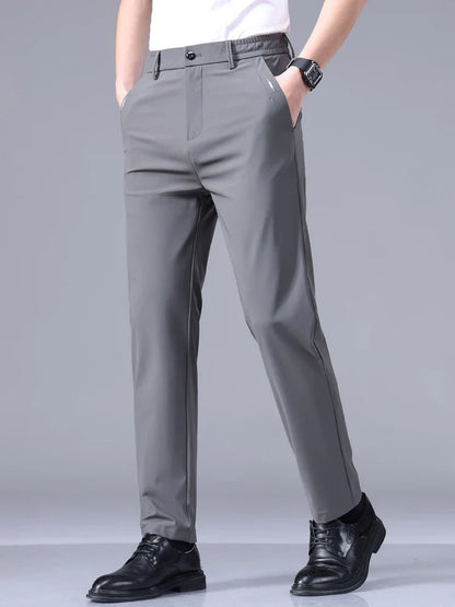 High Elastic Ultra-thin Casual Pants Men's Business Straight Slim Trousers Breathable Classic Black Gray Male Brand Pant