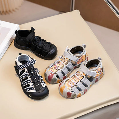 Boys Girls Casual Toes Capped Shoes Soft Sole Kids Sport Sandals Non-slip Children Summer Beach Shoes Classic Pull Rope 2025 New