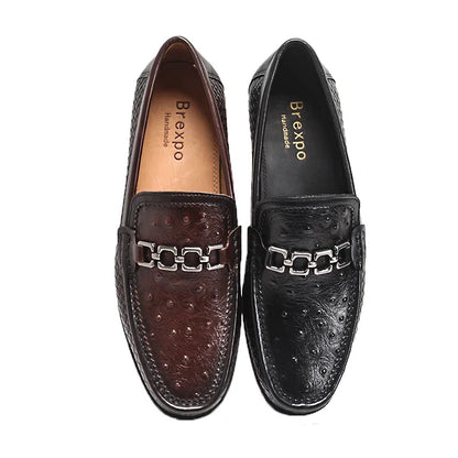 Men's Pointed Toe Formal Leather Shoes Non-Slip Comfortable Handmade Military Style Banquet Shoes with Metal Buckles