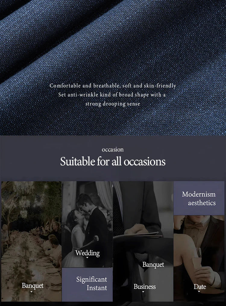 High-end Brand Formal Business Men's Suits Single Breasted Solid Color Slim Fit Suit wedding three-piece