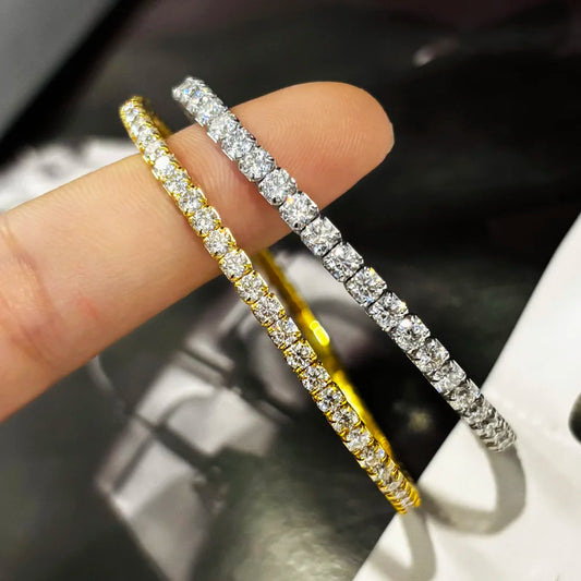 2.5/3mm Moissanite Tennis Bracelets Elastic Bangle Plated 18K Gold for Women Certified Lab Diamond Hand Chain Fine Jewelry