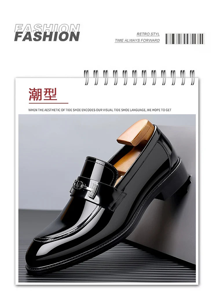 Men's Leather Shoes Genuine Leather High-end Brand One-pedal Formal Business 2025 New Shoes Glossy Doudou  Wedding  Dress Shoes