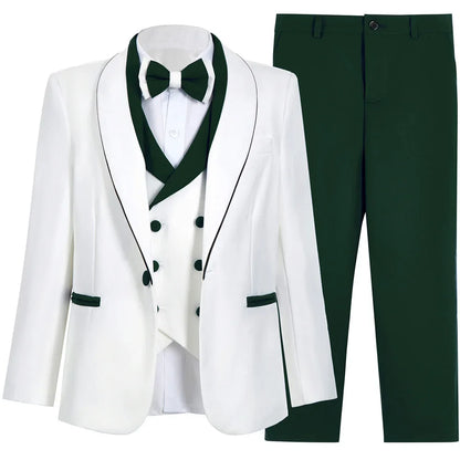 Hot Selling Red White Contrast Boys Formal Suit Set 3-14 Years 2026 4 Piece Kids Wedding Tuxedo Blazer Vest Pants Bow Tie
