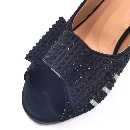 Black Color Elegant High Heels Nigeria Popular Design African Ladies Shoes And Bag Set for Wedding Party