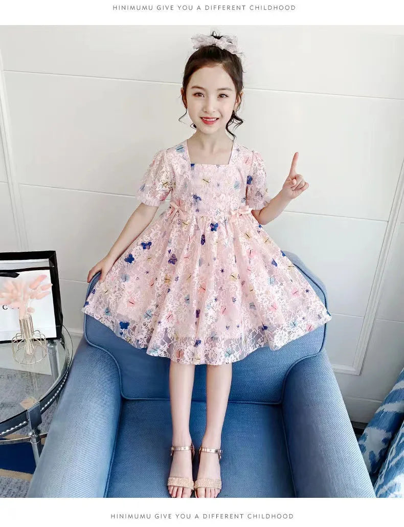 Vintage lace short sleeved dress For 2-9 yrs Baby Girls Loose Dress 6.1 Children's Day Clothing Cute beach Loose Clothes 2026