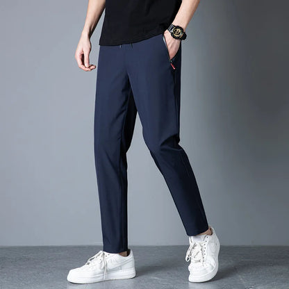 2026 Spring/Summer Men's Ice Silk Quick Drying Casual Pants Slim Fit Korean Ice Silk Sports Pants Quick Drying Breathable