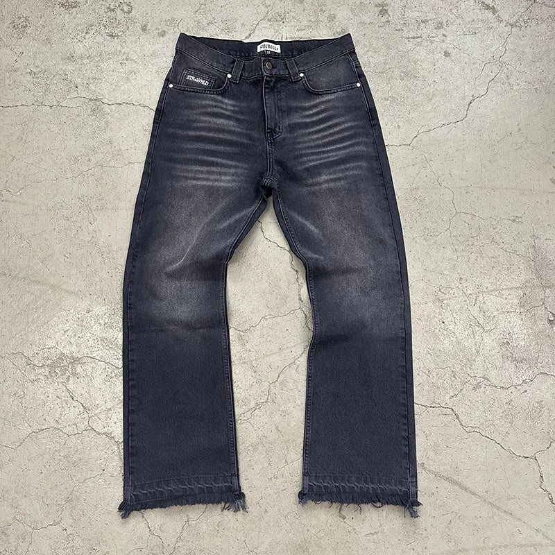 Calça jeans unissex estilo casual de rua, estilo ins, corte reto, lavagem envelhecida retrô, usada, novidade primavera 2026, street style americano.