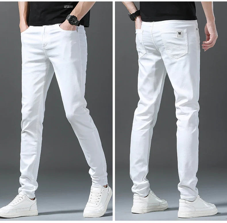 New 98% Cotton Men's Fashion Slim Jeans Stretch Straight Spring Autumn Luxury Denim Trousers Casual Business Pencil Pants