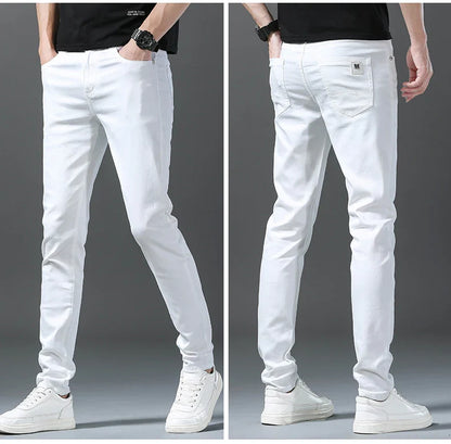 New 98% Cotton Men's Fashion Slim Jeans Stretch Straight Spring Autumn Luxury Denim Trousers Casual Business Pencil Pants