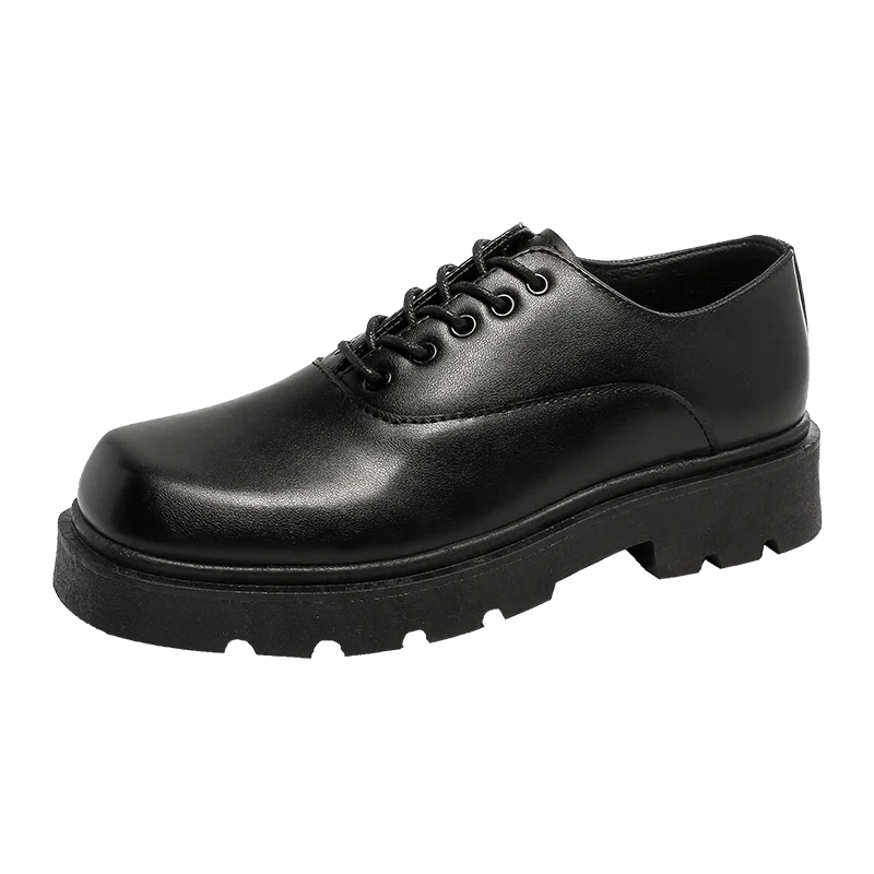 Men's Formal Shoes with Flat Heel Low Top Lace-up Solid Color Thick Sole Unique and Fashionable New Style Leather Shoes