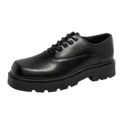 Men's Formal Shoes with Flat Heel Low Top Lace-up Solid Color Thick Sole Unique and Fashionable New Style Leather Shoes