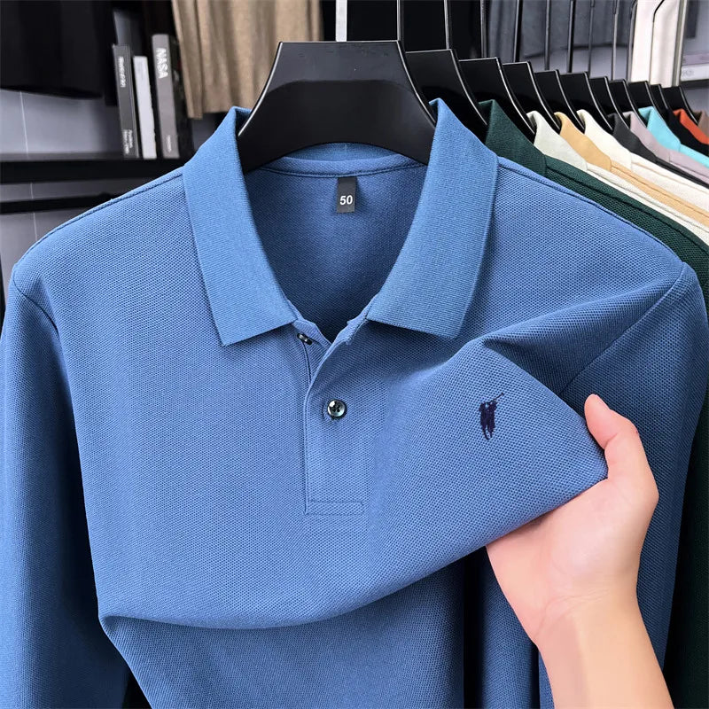 100% Pure Cotton Long Sleeved Men's Polo Shirt Hot Selling Brand Autumn Season Exquisite Pony Embroidery Breathable Top T-shirt