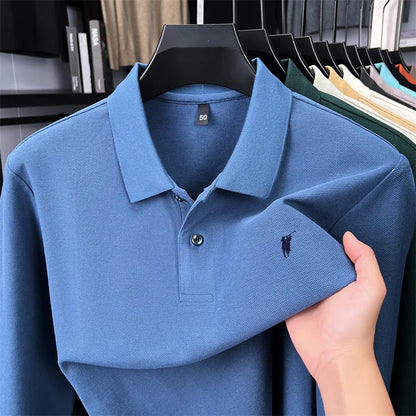100% Pure Cotton Long Sleeved Men's Polo Shirt Hot Selling Brand Autumn Season Exquisite Pony Embroidery Breathable Top T-shirt