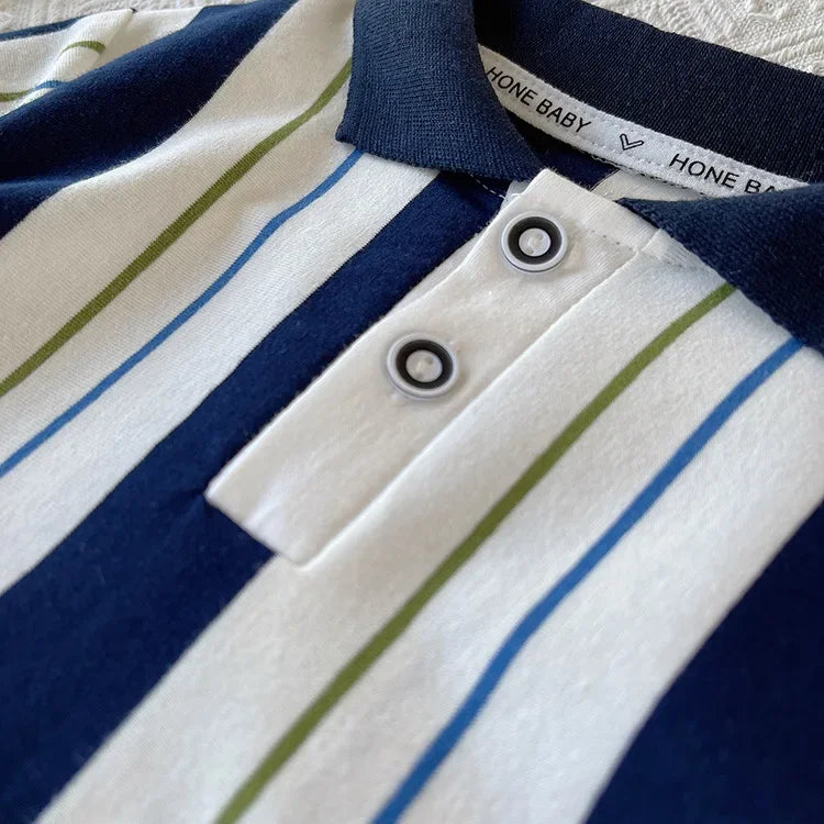 ‌New 2025 Boys Cotton Striped Shorts Set 2-Piece Summer Outfit Fashion Short Sleeve Casual Playwear Stylish Kids Clothing‌