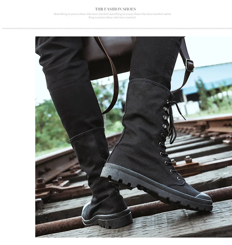 Men Boots Outdoor Fashion Men's Casual Shoes Canvas High Top Shoes Ankle Boots Black High Top Boots