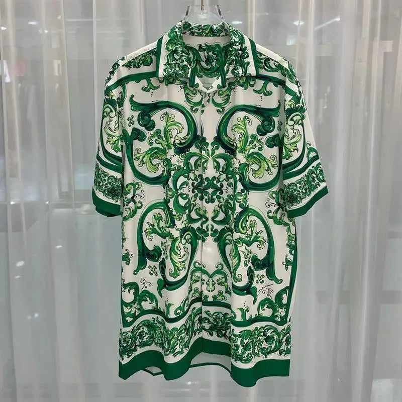 Verão 2025 Estampa Digital Casual Camisa Masculina de Manga Curta e Shorts Conjunto Camisa Havaiana Moda Jovem Transfronteiriça Roupas Masculinas