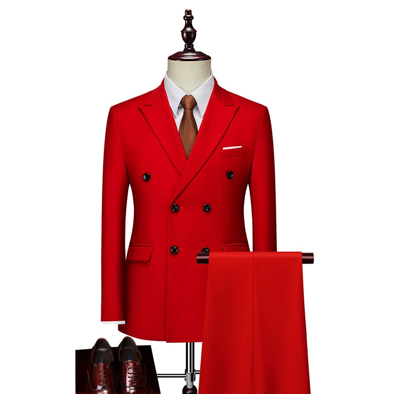 Men's Slim Fit 2 Piece Suit Elegant Business Wedding Party Blazer Jacket PantsElevate Your Look