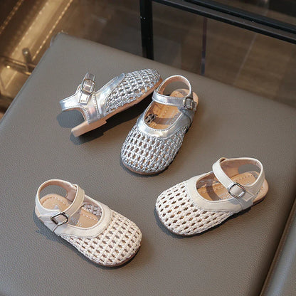Little Girl Sandal Summer Beach Versatile Kids Princess Half Sandals Fashion Woven Style Children Causal Hollow-out Flat Shoes