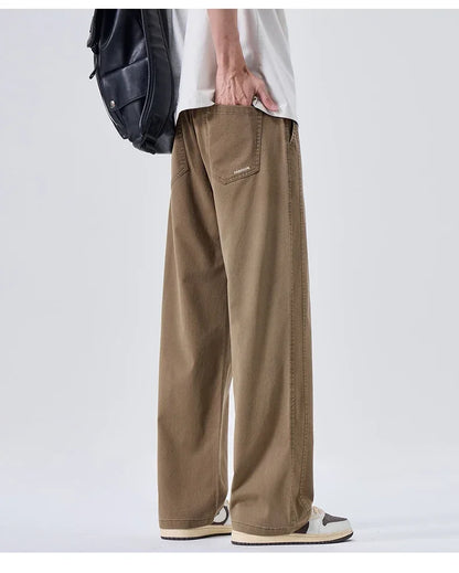 Brand Soft Jeans for Men Spring Thin Draped Comfortable Straight Trousers Drawstring Male Baggy Denim Pants Streetwear