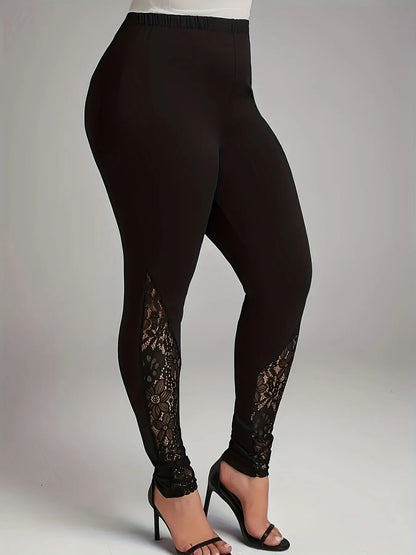 Women's leggings with lace patchwork and contrasting hollow out design