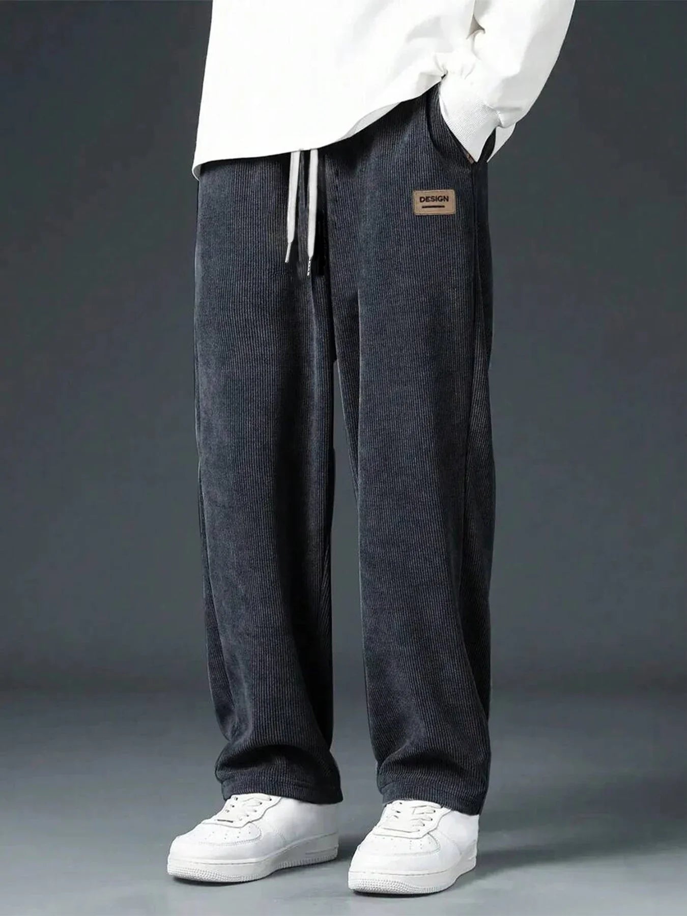 Men's spring autumn Corduroy Sweatpants  Drawstring Straight Loose Track Pants Casual Thermal Trousers for Daily wear