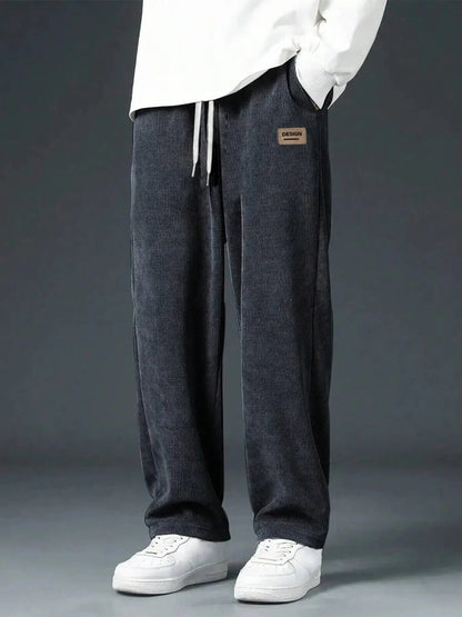 Men's spring autumn Corduroy Sweatpants  Drawstring Straight Loose Track Pants Casual Thermal Trousers for Daily wear