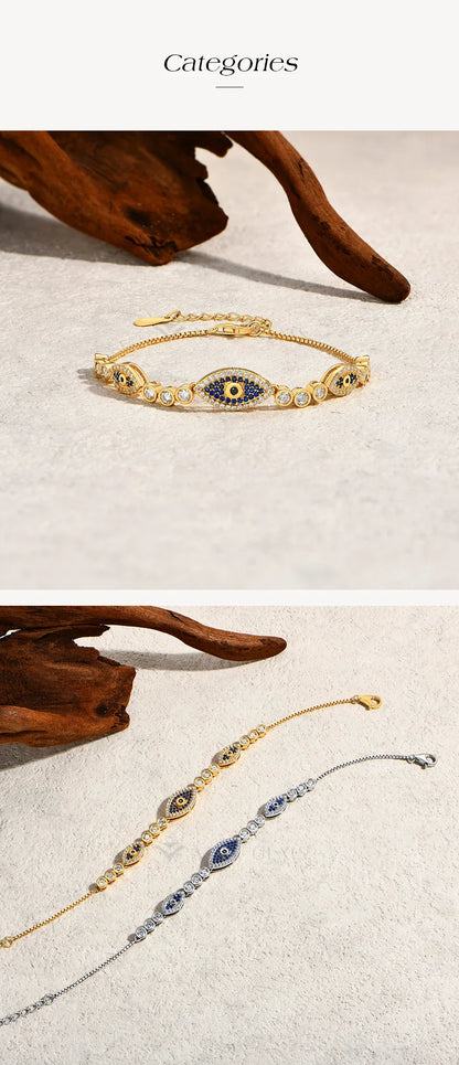 Charm Evil Eye Bracelet s925 Sterling Silver Laboratory Sapphire Adjustable Bracelets For Women Party Gift Fine Jewelry