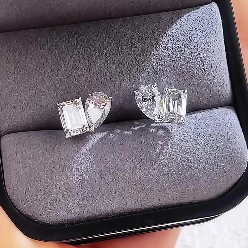 4cttw Radiant/Emerald&Pear Cut Moissanite Stud Earring with Certificate 2Diamond Ear Studs for Women Wedding S925 Silver Jewelry