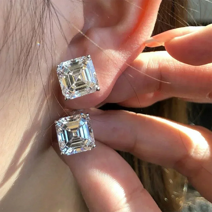 1/2/3CT Asscher Cut Moissanite Stud Earrings with Certificate Square Solitaire Lab Diamond Earring for Women 925 Silver Jewelry