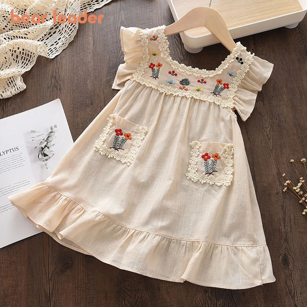 Girls Casual Dresses 2022 New Summer Kids Baby Flowers Print Costumes Floral Party Birthday Princess Vestidos 2-6Y