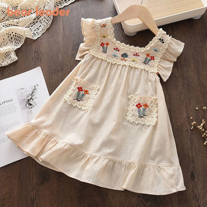 Girls Casual Dresses 2022 New Summer Kids Baby Flowers Print Costumes Floral Party Birthday Princess Vestidos 2-6Y