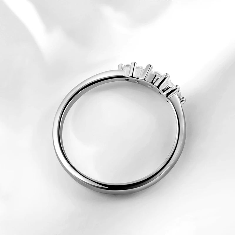 0.13CTTW 2.5mm Certified Moissanite Rings for Women 5 Stones Sparkling Sterling Silver 925 Wedding Band Mach Diamond GRA