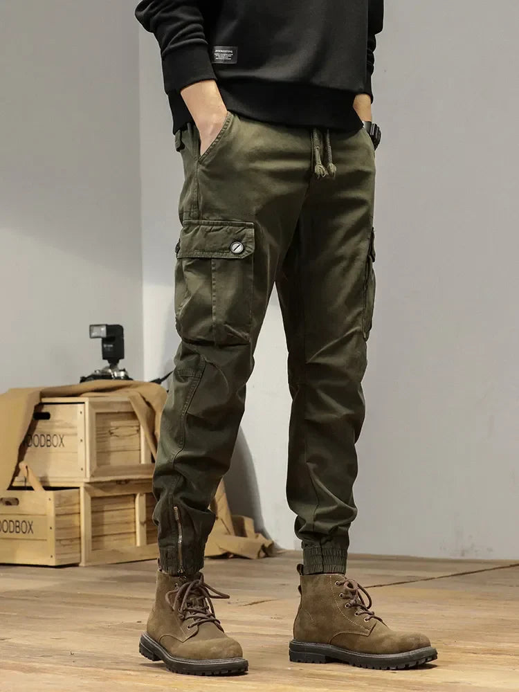 2025 New Multi-Pockets Spring Summer Cargo Pants Men Streetwear Zipper Leg Skinny Work Joggers Cotton Casual Tactical Trousers