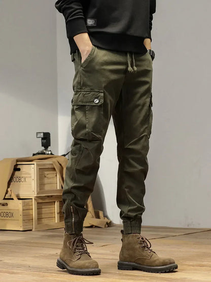 2025 New Multi-Pockets Spring Summer Cargo Pants Men Streetwear Zipper Leg Skinny Work Joggers Cotton Casual Tactical Trousers