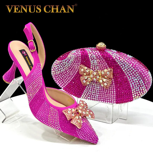 latest Italian Design Lady shoes and accessories bag with rhinestone butterfly decoration for wedding bridal
