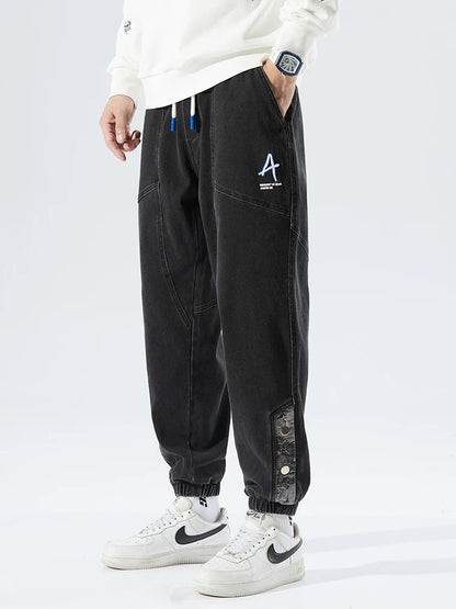 Spring Summer Men's Jogger Jeans Slight Stretch Denim Cargo Pants Black Blue Streetwear Baggy Jeans Trousers
