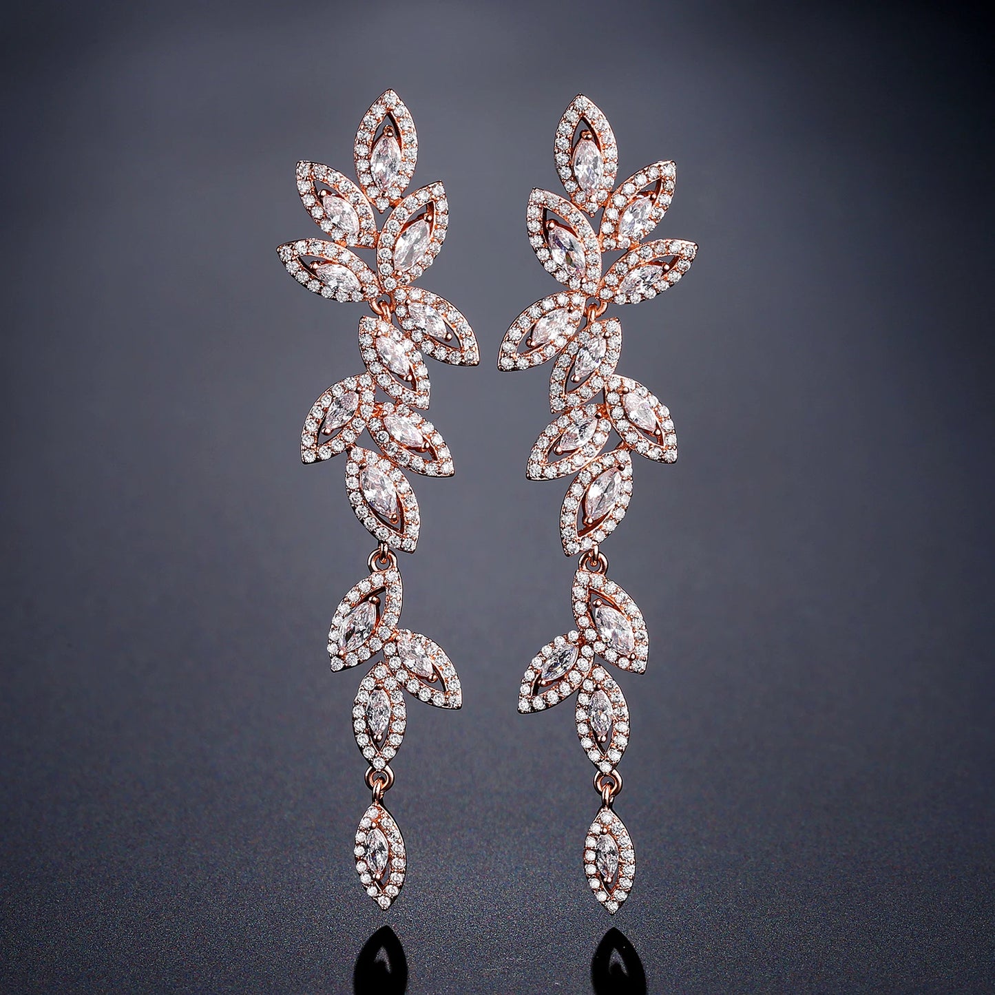 Luxury Polish Best Selling Leaf CZ Long Drop Earrings for Women Elegant AAA Zircon Bridal Earring  Wedding Party Jewelry