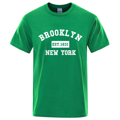 Brooklyn Est. 1631 New York Letter Print T-Shirt Man Casual Loose T-Shirts Summer Cotton Tops Fashion Breathable Tee Clothing