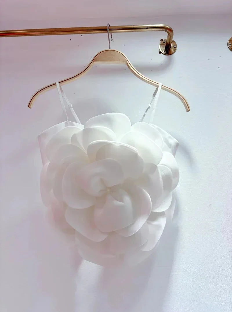 2026 3D Floral Spliced Designer Sling Tops Solid Color Backless Slim Sexy Vest Fashion Summer New Clothing