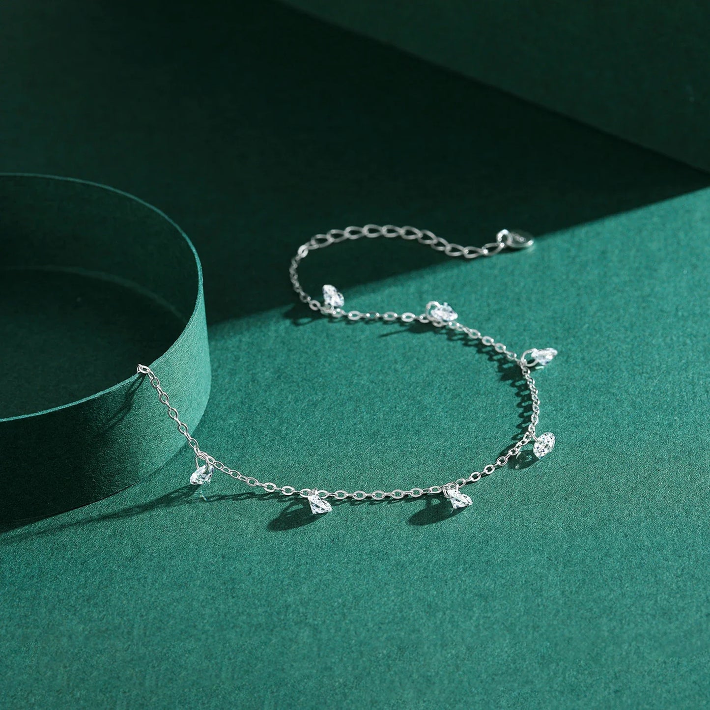 Charm Real 925 Sterling Silver Ten Hearts Clear CZ Fashion Chain Bracelet For Women Girls Wedding Fine Silver Jewelry