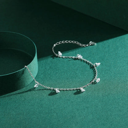 Charm Real 925 Sterling Silver Ten Hearts Clear CZ Fashion Chain Bracelet For Women Girls Wedding Fine Silver Jewelry