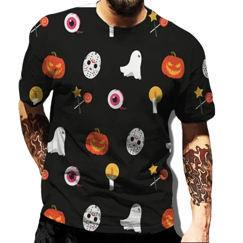 Vintage Halloween Skeleton Graphic T-shirts For Male Harajuku Tees Streetwear Men's Short Sleeve Man Hip Hop T-shirt Loose Top