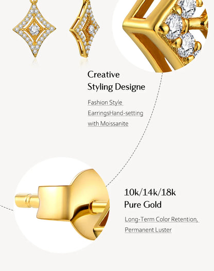 Luxurly D Color VVS1 Brilliant Moissanite Earrings for Women 925 Sterling Silver Yellow Gold Plated Anniversary Jewelry