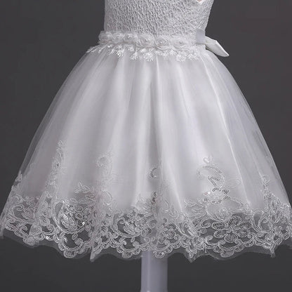 Girl Princess Dress of Korean style sleeveless beaded children's dress dress princess dress lace dress performance