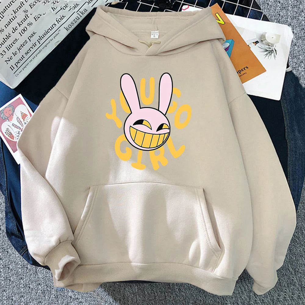Hoodie Fashion Women Harajuku Funny Cute Rabbit Hoodie Unisex Cartoon Vintage Pullover Sweatshirt