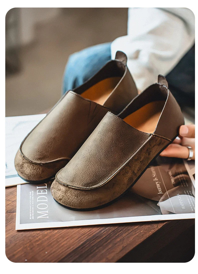 Man Loafers Outdoor Walking Fashion Mens Casual Shoes Soft Leather Comfort Half Slippers Breathable Lazy Driving Shoes