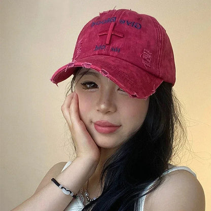 New Unisex Letter Tie-dye Embroidery American Vintage Baseball Hats Versatile Fashion ins Broken Breathable Casual Peaked Caps