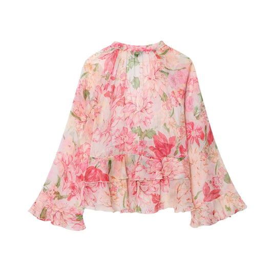 Women New Fashion Summer Casual Chic Women Blouse V-Neck Tiered Long Sleeve Loose Shirts Vintage Style Tops 3130359