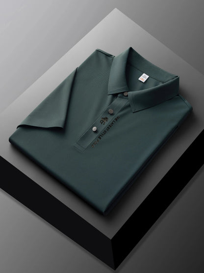 High quality silk breathable short sleeve POLO shirt men's lapel top 2024 summer new light luxury brand printed casual T-shirt