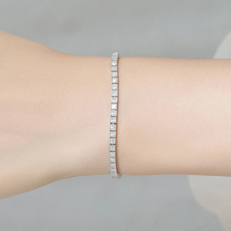 Princess Cut Full 1.5mm 2mm D Color Moissanite Tennis Bracelet for Women Man 925 Silver Pass Diamond Test Link Bracelets